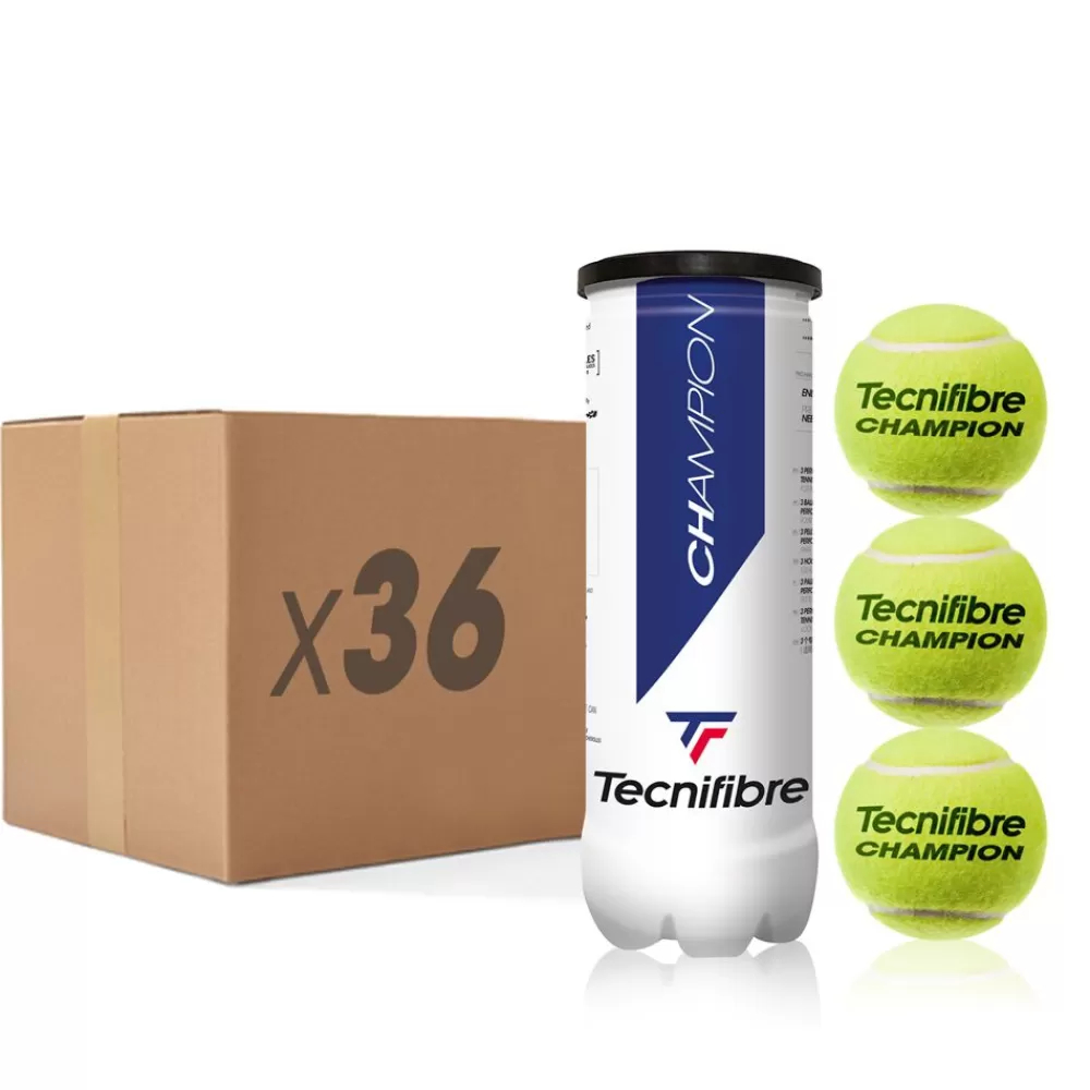 Performance Pression>Tecnifibre CHAMPION : CARTON DE 36 TUBES DE 3 BALLES DE TENNIS